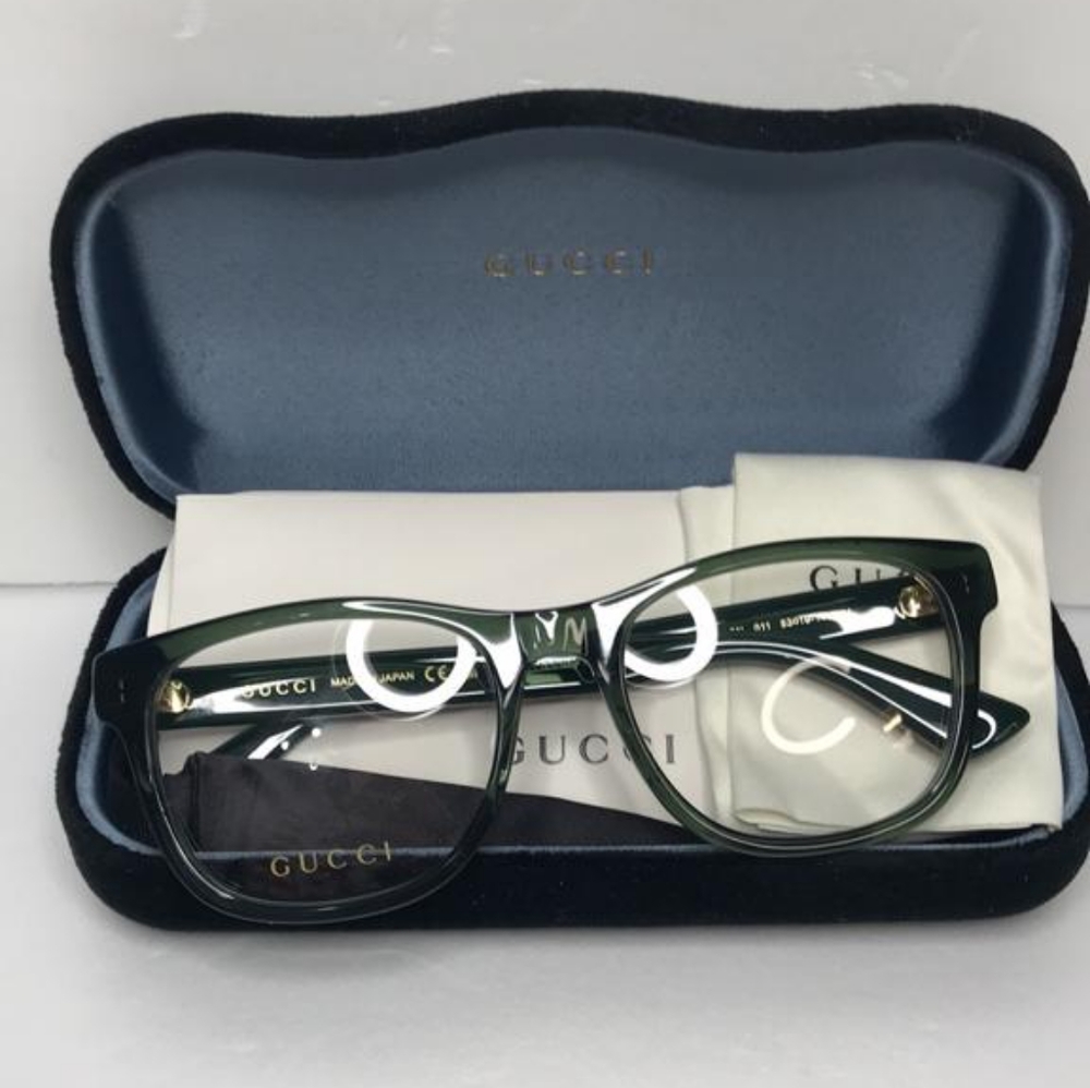 New - 💯 Original Gucci GG0004ON 011 Green with Red Stripe Square Men`s Eyeglas - Picture 11 of 13